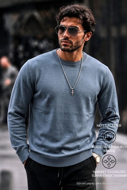 Men's Regular Fit Casual Indigo Knit Sweater