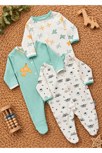 Baby Girl Baby Boy Patterned 3-Piece Jumpsuit Set with Booties Newborn Clothing Set 3-6-9 Months