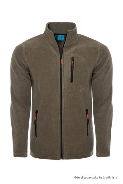 Khaki Color Full Zipper 3 Pocket Fleece
