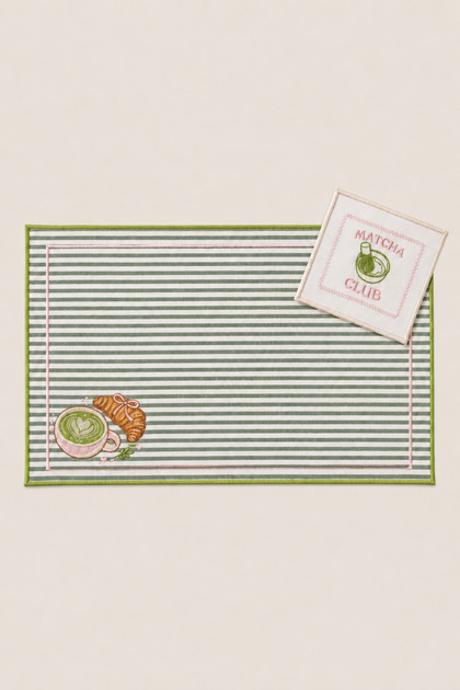 Matcha Club Mini Set | 1 American Placemat (45X30 cm) + 1 Cocktail Napkin (14X14 cm) | Premium Duck Fabric | Liquid Ejector with Liquid Ejecting Feature