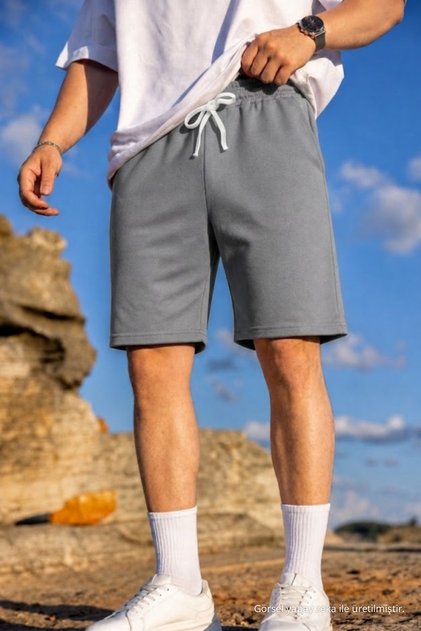 Men's Cotton Casual Pocketed Loose Gray Shorts
