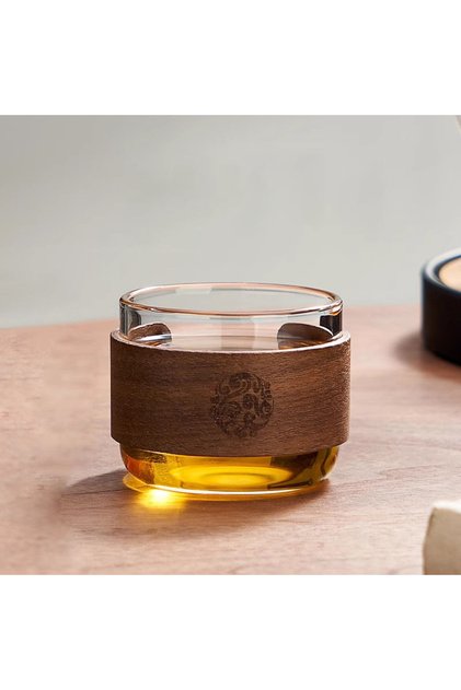150ml transparent 1pcs Heat-resistant Glass Tea Cup Set With Scald Proof Wooden Holder Clear Kungfu