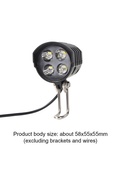 Black 36V 48V 60V E-Bike Horn Light Electric Bicycle 4 LED Headlight 12W Waterproof 2 in 1 Horn and
