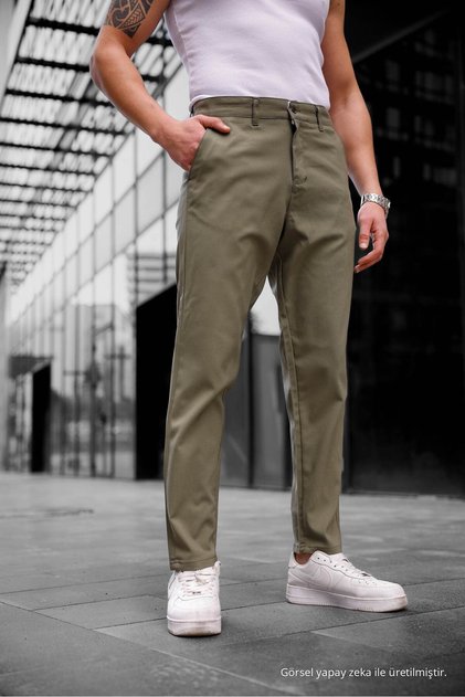 Men's Slim Fit Fabric Trousers Khaki
