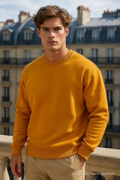 Men's Crew Neck Oversize Mustard Sweater