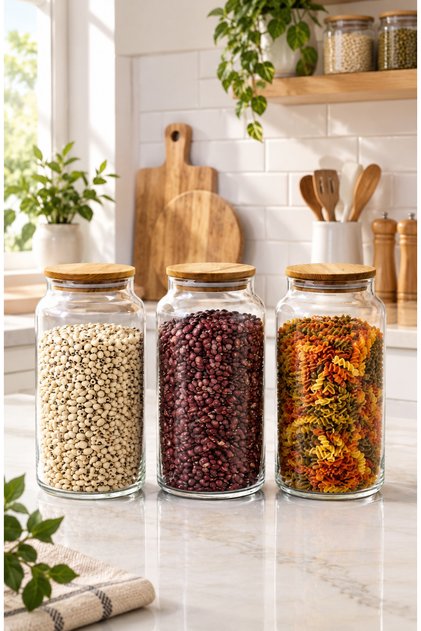 3-Pack 1300 ml Glass Food Jars – Stylish Design, Durable Glass, Kitchen Organization and Storage Solution