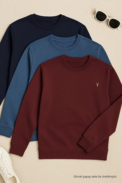 Erkek Uzun Kollu Basic Salaş 3 Lü Swetshirt
