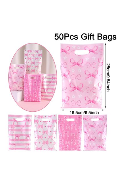 as shown 50pcs 10/20/50Pcs Pink Bow Gift Bags Cake Snack Candy Bags 1st Birthday Party Favor Supplie