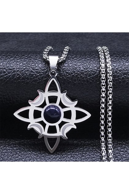 A 50 BOX lansha SR Wicca Celtic Knot Triple Moon Goddess Necklace Stainless Steel Natural Stone Witc