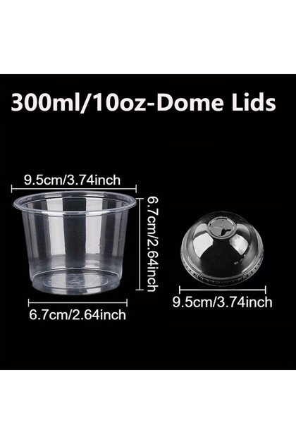 50PCS Dome Lids-300ML 10OZ 50PCS Disposable Pudding Plastic Cups Salad Cups with Lid Dessert Cups Ca