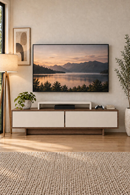 Grasyas 180 cm TV Sehpası Ceviz Bej | 2 Kapaklı Modern TV Ünitesi ve Dekoratif Televizyon Sehpası