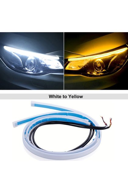 60cm white turn yellow 2pcs LED DRL Car Daytime Running Light Signal Lamp Flexible Decorative Strip