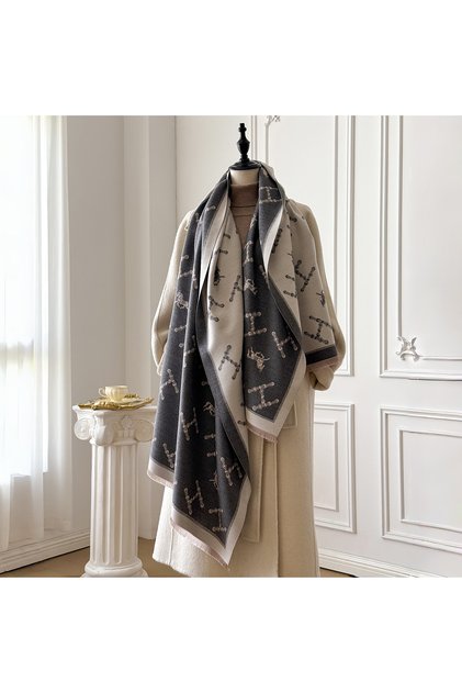 GRAY Brand Fashion Women's Cashmere Winter Shawl - Vintage Floral Printed Oil Painting Style Pashmin