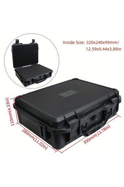 350x280x110mm 1pc Universal Portable Plastic Tool Box With Foam Insert Waterproof & Shockproof Hard