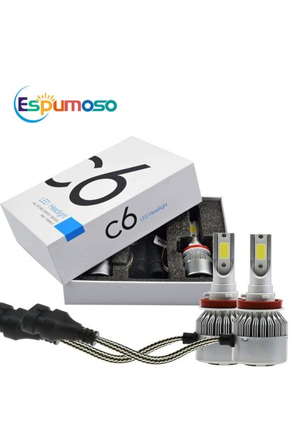 مصباح LED أبيض H8 H9 H11 قطعتان-C6، مصباح LED للسيارات C6 H7 لمصابيح السيارة الأمامية H10 H4 H8 H9 H11 H13 90