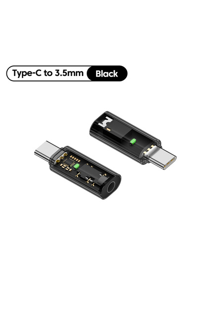 black USB C Audio Adapter Type-C to 3.5mm Headphones Jack Transparent Decoding Connector For iPhone