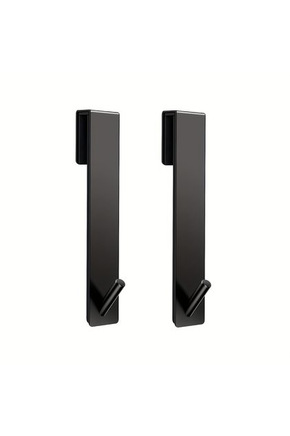 black 2pcs 2pcs Heavy-Duty Stainless Steel Glass Door Hooks with Silent Pads - Wall-Mounted Towel Ra
