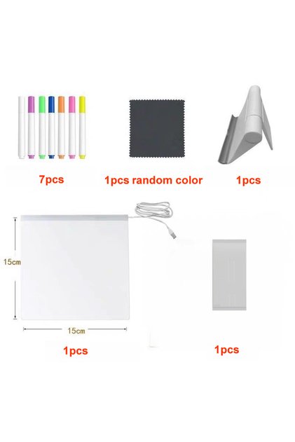 لوحة رسائل مضيئة من الأكريليك قابلة لإعادة الكتابة عليها، مقاس 15×15 سم، لوحة رسم مضيئة للأطفال، مصباح رسائل