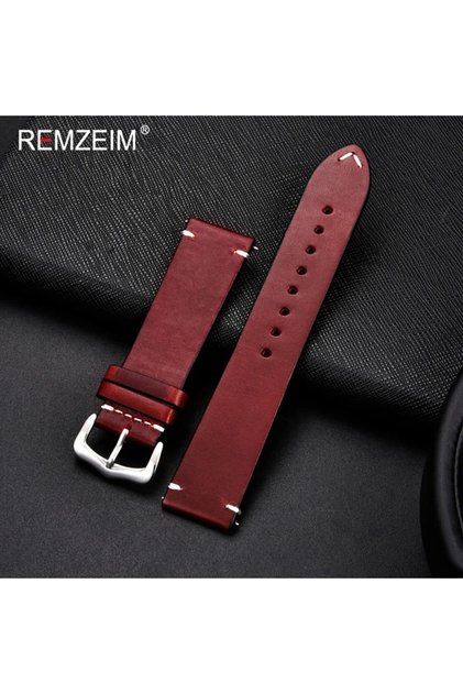 22mm Wine Red Vintage Oil Wax Leather Watch Strap 18mm 20mm 22mm 24mm Universal Leather Watchband Ac