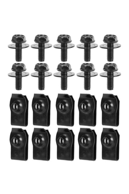 black 20pcs Car Body Bolts & U-nut Clips M6 Engine Cover Undertray Floor Splash Guards, Bumper Washe