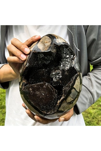 200-400g AA+ Dragon Seven-Layer Crystal Egg - Black and brown quartz containing mixed minerals, with