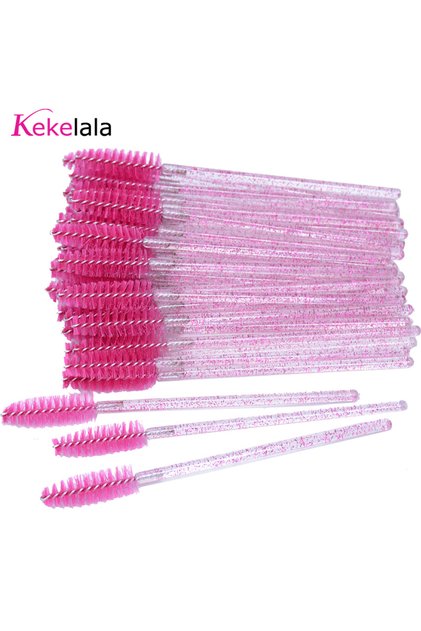 hot pink in bag 50Pcs/Bottle Eyelash Extension Brushes With Container Eyebrow Eye Lash Mascara Wand