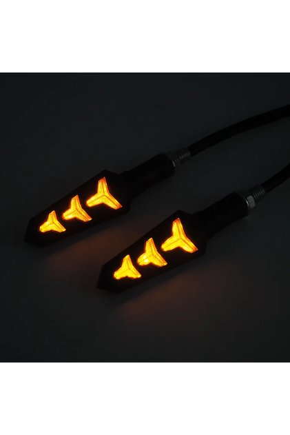 أصفر 2 قطعة أضواء إشارة انعطاف LED للدراجات النارية، أضواء مؤشر تدفقية على شكل عظم السمكة، أضواء تشغيل نهارية