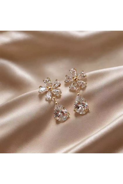 J26041217-1 2PCS Fashion Luxury Zircon Starfish Shell Women's Earrings, Simple Flower Leaf Lmitation