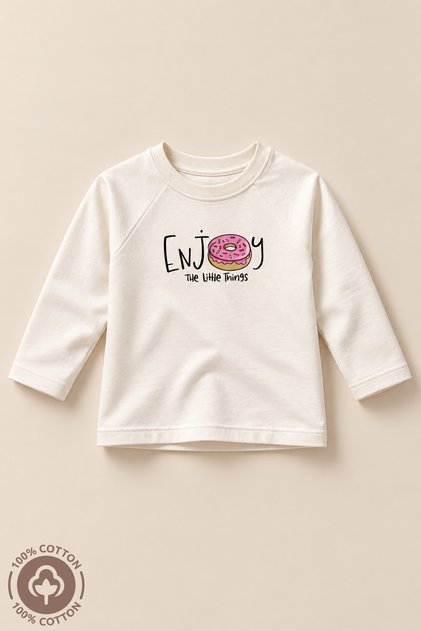 Girl's Enjoy Donut Printed 100% Cotton Oversize Long Sleeve T-Shirt Baby-Child