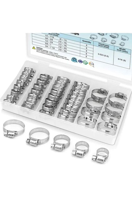40PCS Hose Clamp Set - Stainless Steel Worm Gear Clamps For Pipes, Intercoolers, Plumbing, Tubes & F