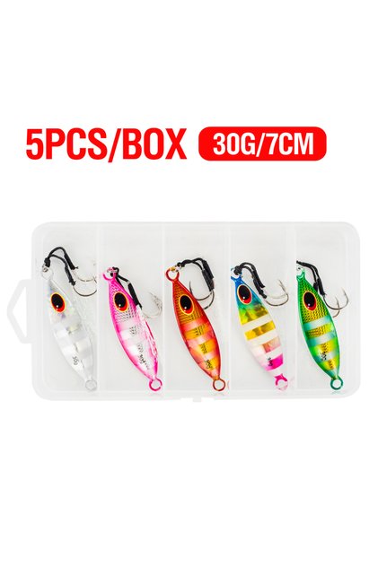 30g 5Pcs/Boxed 10-60G Metal Slow Jig Artificial Sinking Casting Lure Fishing Trolling Lure 3D Eyes F