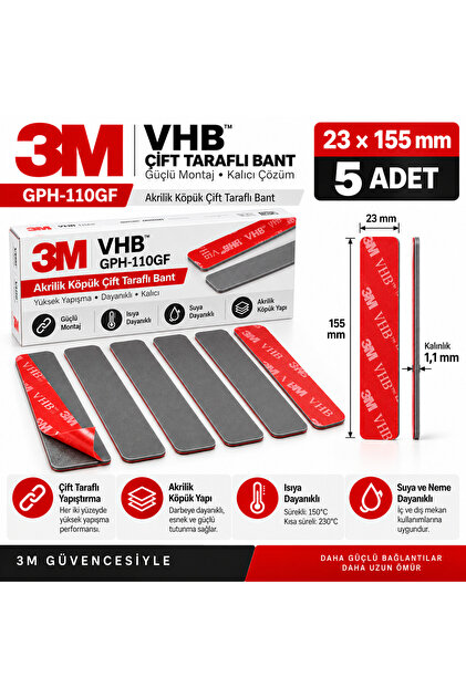 23x155x1mm Yedek Güçlü Çift Taraflı Vhb Bant Die Cut Kesim (5ADET)