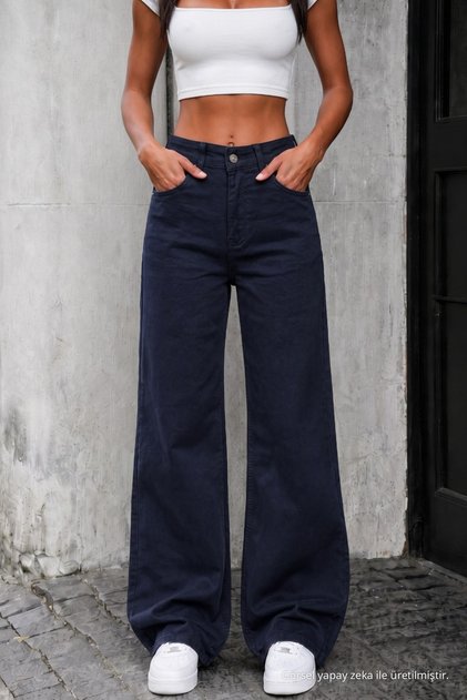 Kadın Yüksek Bel Likralı Geniş Paça Palazzo Jeans