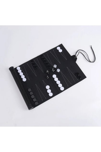 black Roll Up Backgammon Sets Portable Travel Board Games Set For Adults And Kids Foldable PU Leathe