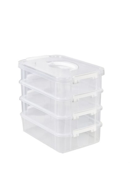 WHITE Extra Large 4-Tier Stackable Storage Box with Lid Clear Plastic Organizer Toy Building Block S