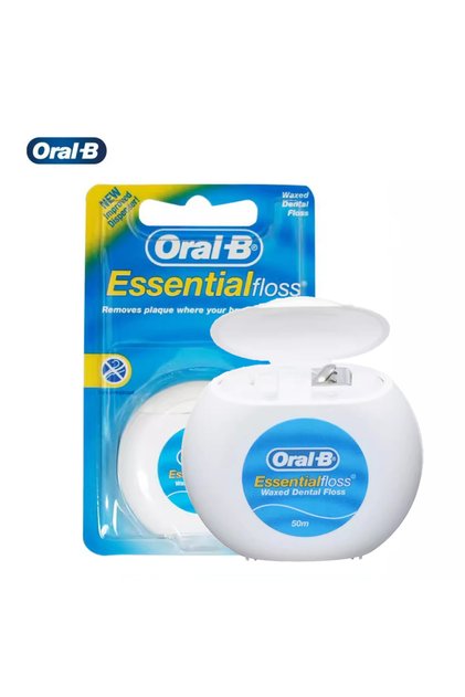 خيط تنظيف الأسنان Oral B Essential بنكهة النعناع 50 متر، خيط تنظيف أسنان احترافي محمول مغطى بالشمع