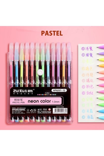 12pcs Pastel Pen 12/24Pcs Metallic Glitter Colors Gel Pens & Pen Refills For School Office Adult Col