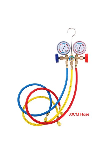 Air Conditioning Pressure Gauge with Hose and Hook 3 Way AC Diagnostic Manifold Gauge Set for Freon