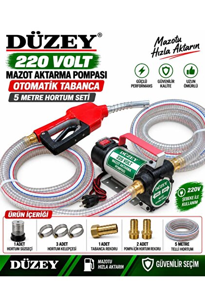 DÜZEY/220 VOLT MAZOT AKTARMA POMPASI&5 METRE TELLİ HORTUM&OTOMATİK AKARYAKIT TABANCA SETİ