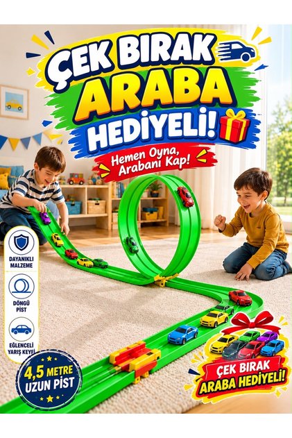 Go Track Çek-Bırak Araba Hediyeli Yeşil Renk Esnek Yarış Pisti 4,5 Mt