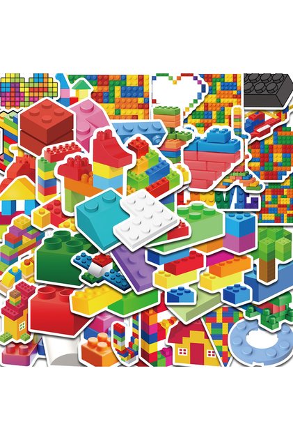 50pcs Style-A 50/100PCS Building Block Temporary Tattoo Birthday Party Supplies Tattoos Stickers Cut