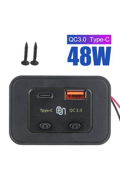 12V/24V Car Fast Charger Type C + QC3.0 USB A Port for Car RV RV Home Camper Cara LED Light Phone...