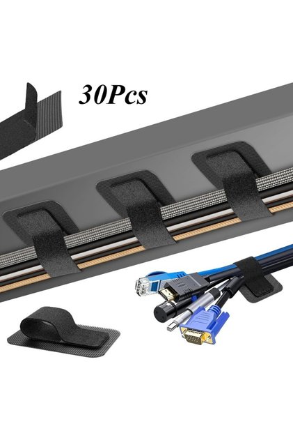 Black-30 Pcs 30PCS Self Adhesive Heavy Duty Cable Ties Adjustable Hook and Loop Cord Organizer for H