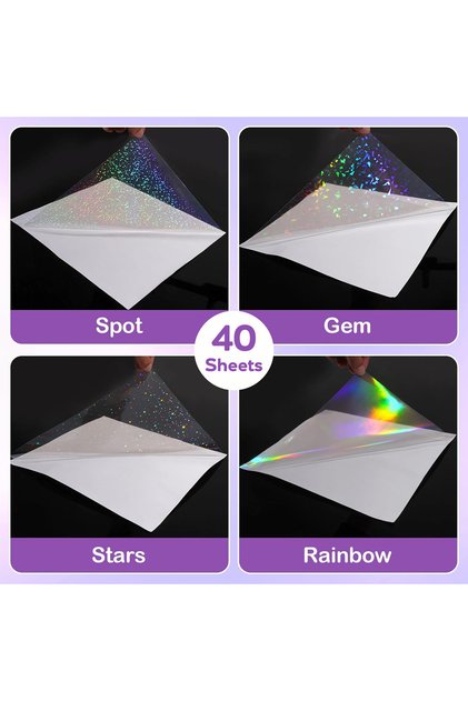 A4 40Pcs Mixed 40 Sheets A4 Clear Holographic Cold Lamination Film 8.3×11.7" Self-Adhesive Film 4 St
