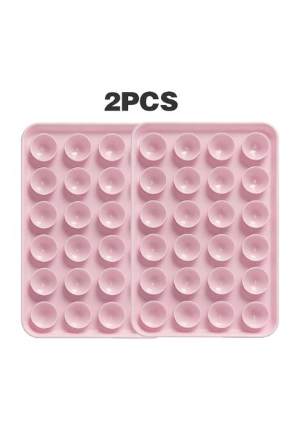 Pink 2PCS Silicone Suction Cup Phone Holder,Double Sided Suction Holder Back of Phone Multifunctiona