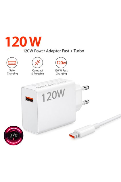 Xiaomi Uyumlu 120W Watt Type-C Hızlı Şarj Aleti Adaptör ve Kablo Set Xiaomi Redmi Uyumlu