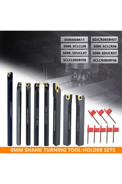 Stainless 8set-8mm 8Sets of 8MM 10MM 12MM 16MM CNC Lathe Turning Tool Holder Boring Bar with Applica
