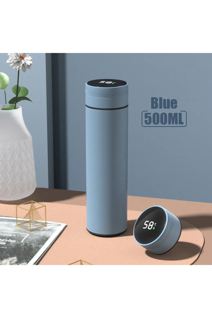 500ml Blue 500ML Temperature Display Thermos Cup Stainless Steel Divided Thermos Bottle Outdoor Vacu