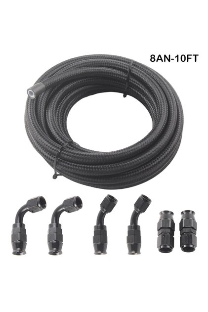 8AN-10FTBK An6 An8 An10 3m/10ft أنبوب E85 مضفر من النايلون والفولاذ المقاوم للصدأ ومادة PTFE سوداء وصلة خط الوقود