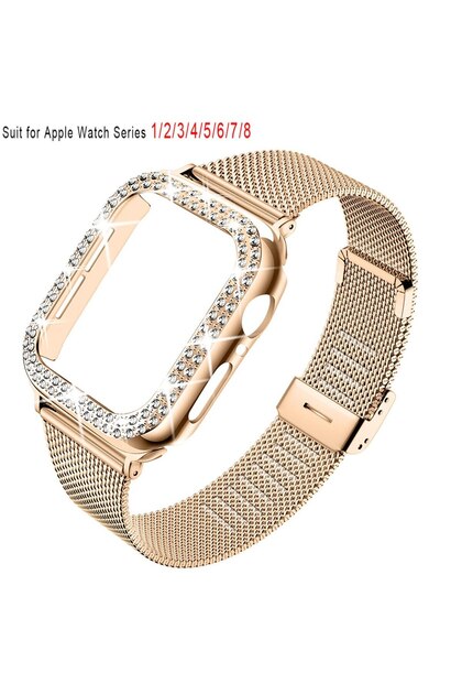 Series456 SE 40MM Rose Gold Silm Strap+Case For Apple Watch Band 40mm 41mm 44mm 45mm 38mm 42mm Corre